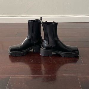 Chunky Platform Pull-on Ankle Booties Mid Calf Square Toe